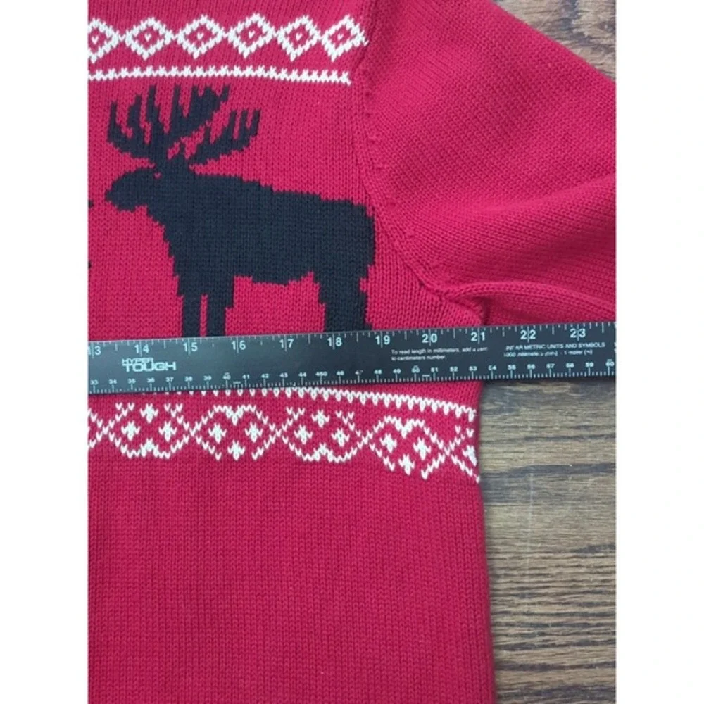 Chaps Winter Moose Sweater Sz M Snowflake Classic Holiday Preppy Red‎ Pullover